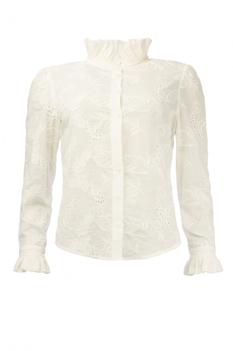 blouse salvia met broderie van NED