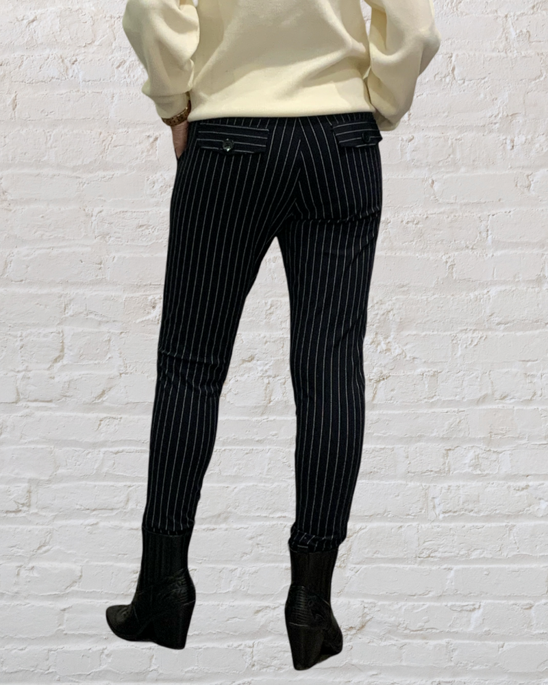 Mi Piace Dikke Travelstof Broek 202134 Black Pin Stripe