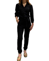 zwart jumpsuit van mi piace met cargo zakken